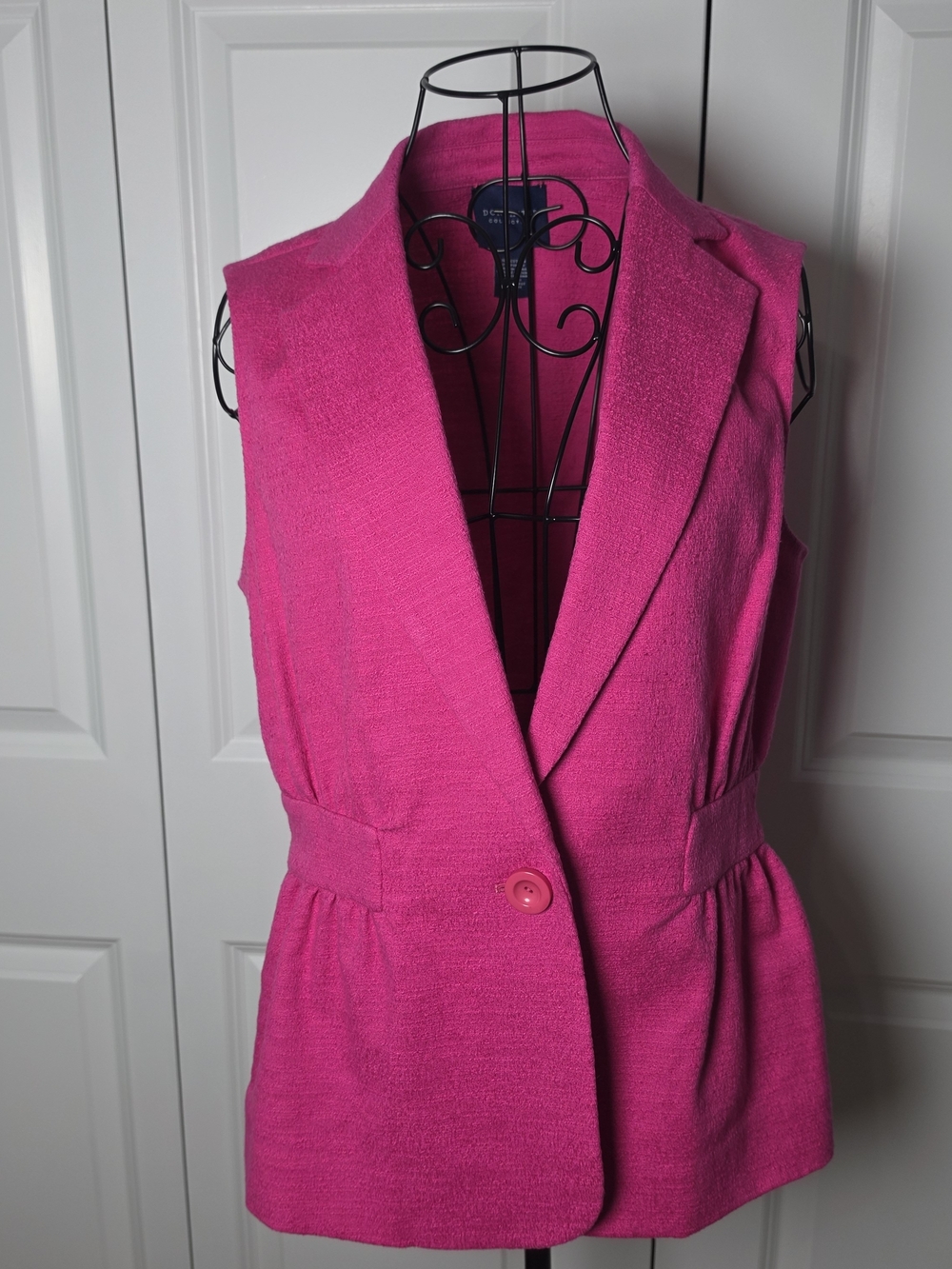 Doncaster Collection Pink Sleeveless Blazer Vest Womens 8 Textured Cotton Stretc